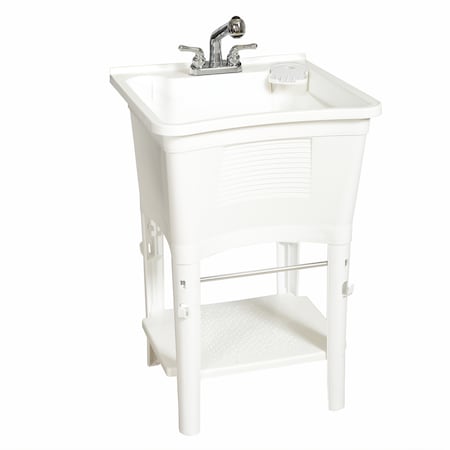 Zenna Home Freestanding Utility Laundry Tub with Pull-Out Faucet, White ELT2006W
